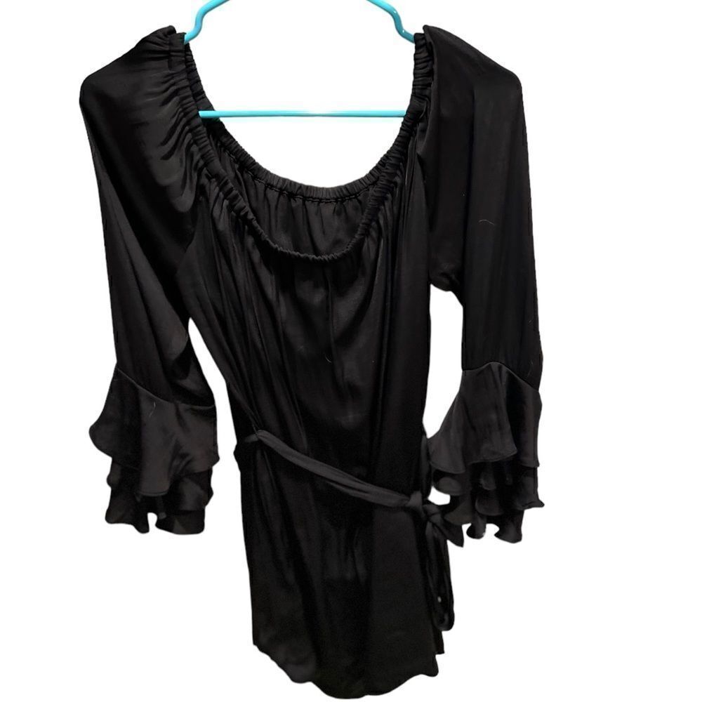Naked Zebra long sleeved black mini dress with ruffled sleeves size large